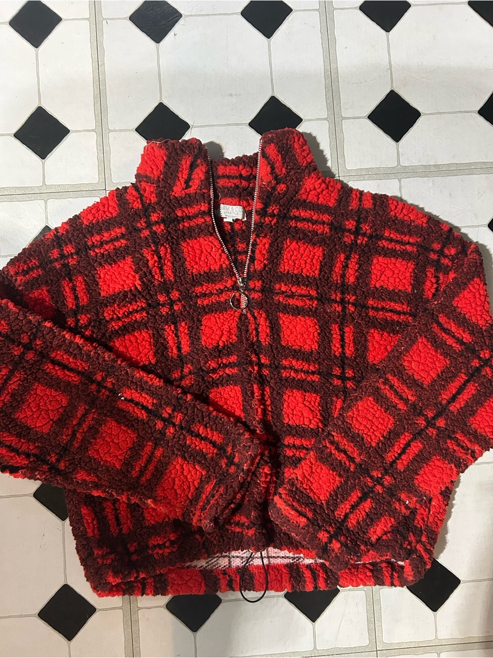 Red Plaid Sherpa Half-Zip Turtleneck Sweater